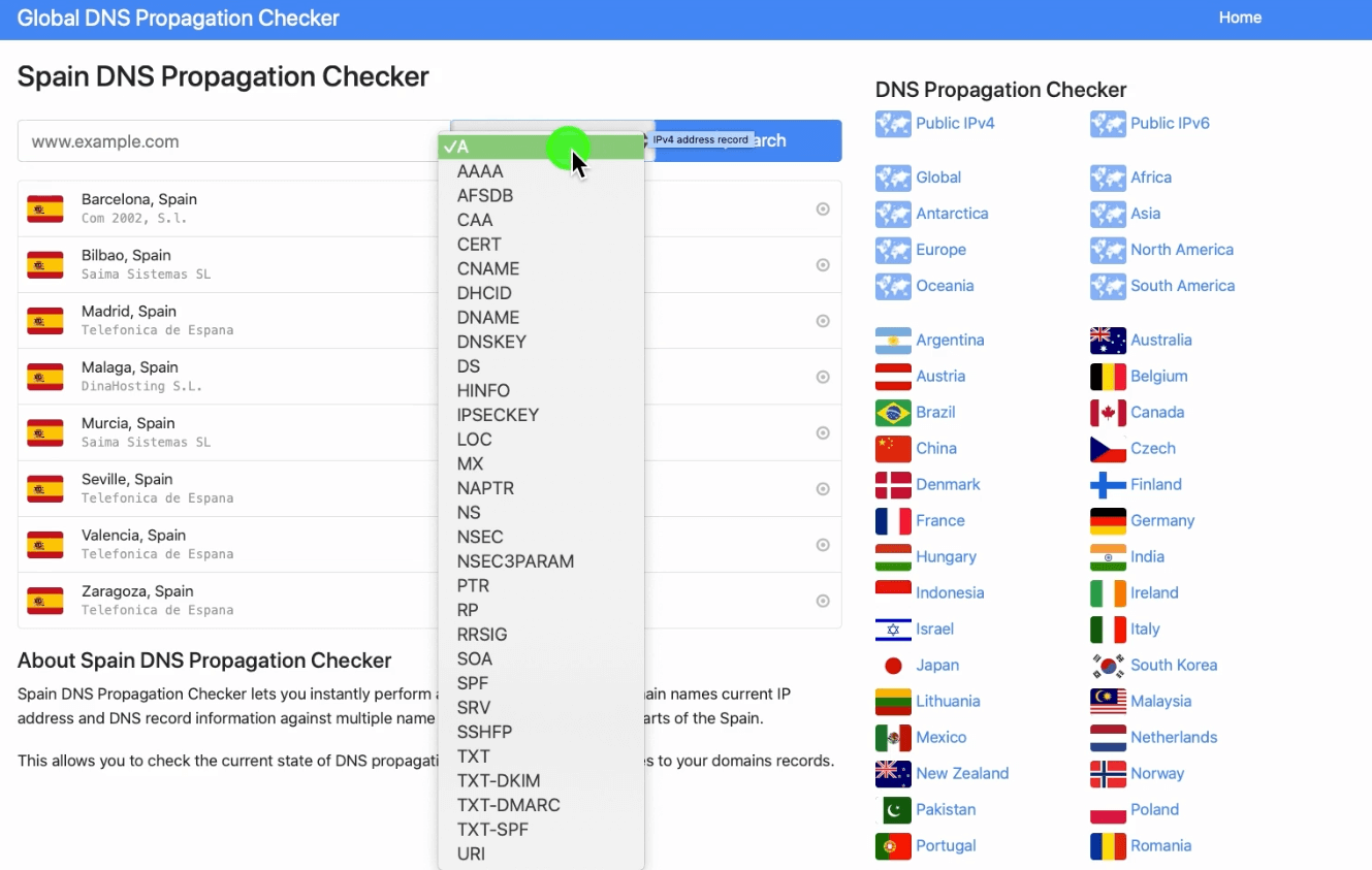 Check DNS por países